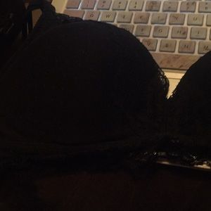Black polka dot lace bra